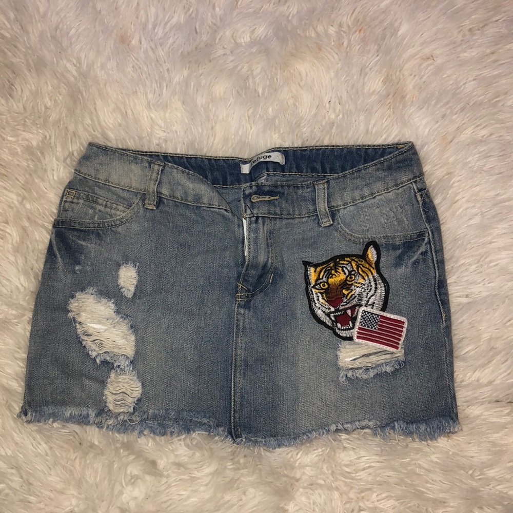 Patched jean skirt